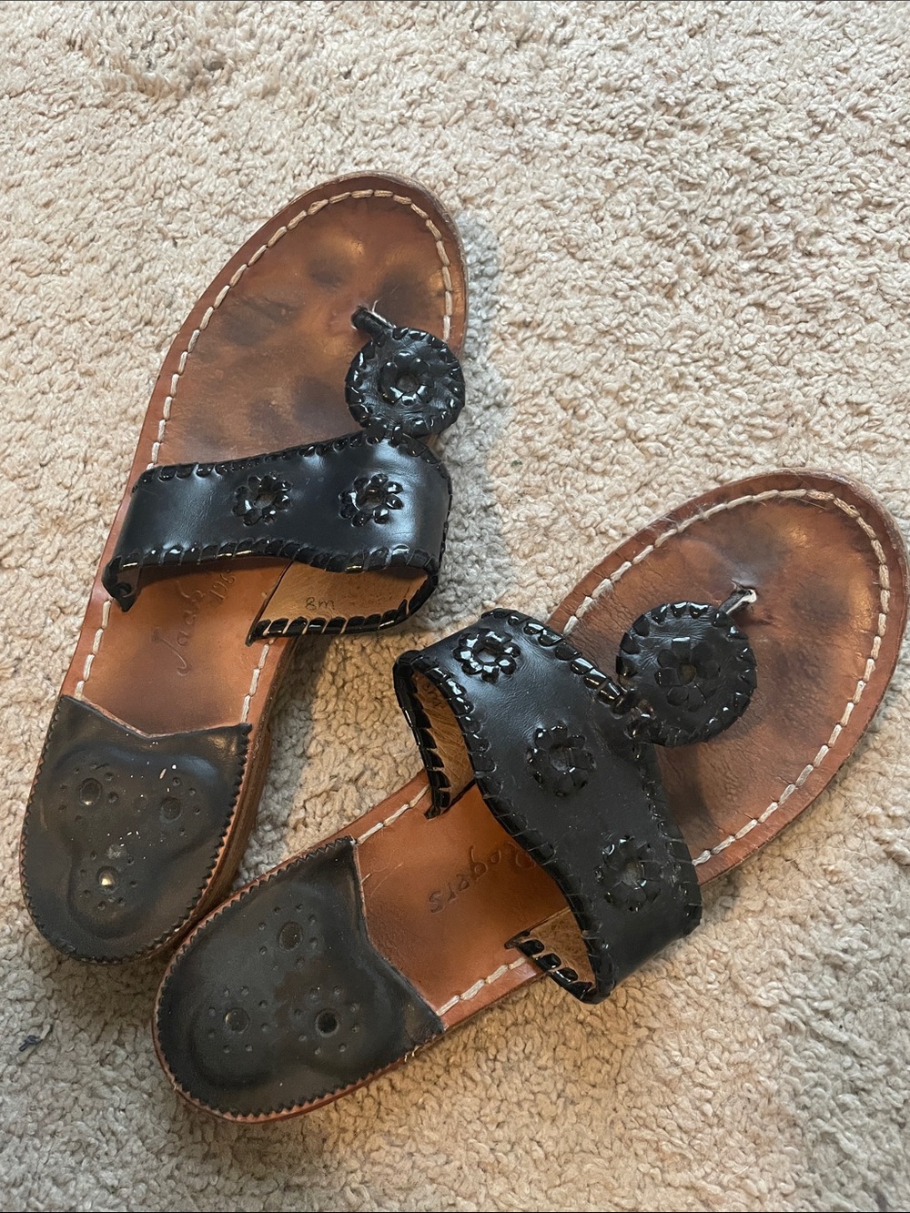 Jack Rogers Black Leather Signature Navajo Sandals